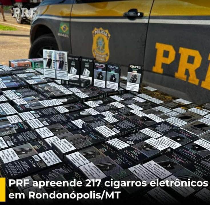 PRF apreende 217 cigarros eletrônicos com casal em ônibus na BR-364 em Rondonópolis