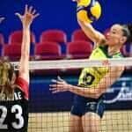 Capitã Gabi no ataque: Brasil vence Alemanha por 3 sets a 1 - 10º triunfo seguindo na Liga das Nações de Volêi Feminino, em 13/06/2024
