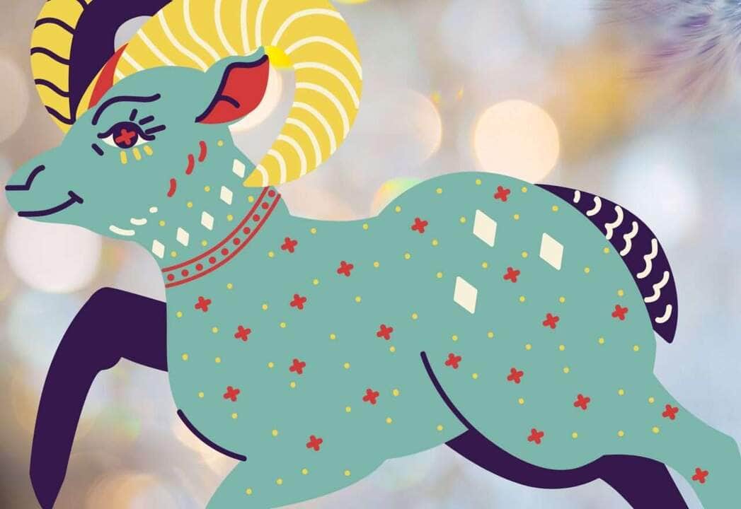 Áries: energia em alta para decisões importantes em julho. Ilustração de Áries em movimento, cercado por chamas e caminhos abertos, representando ação e determinação.