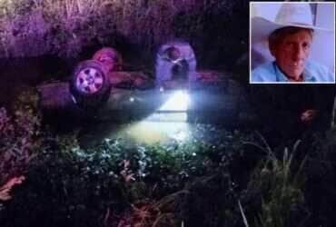 Idoso morre em acidente na zona rural de Vila Rica após veículo capotar e cair em vala