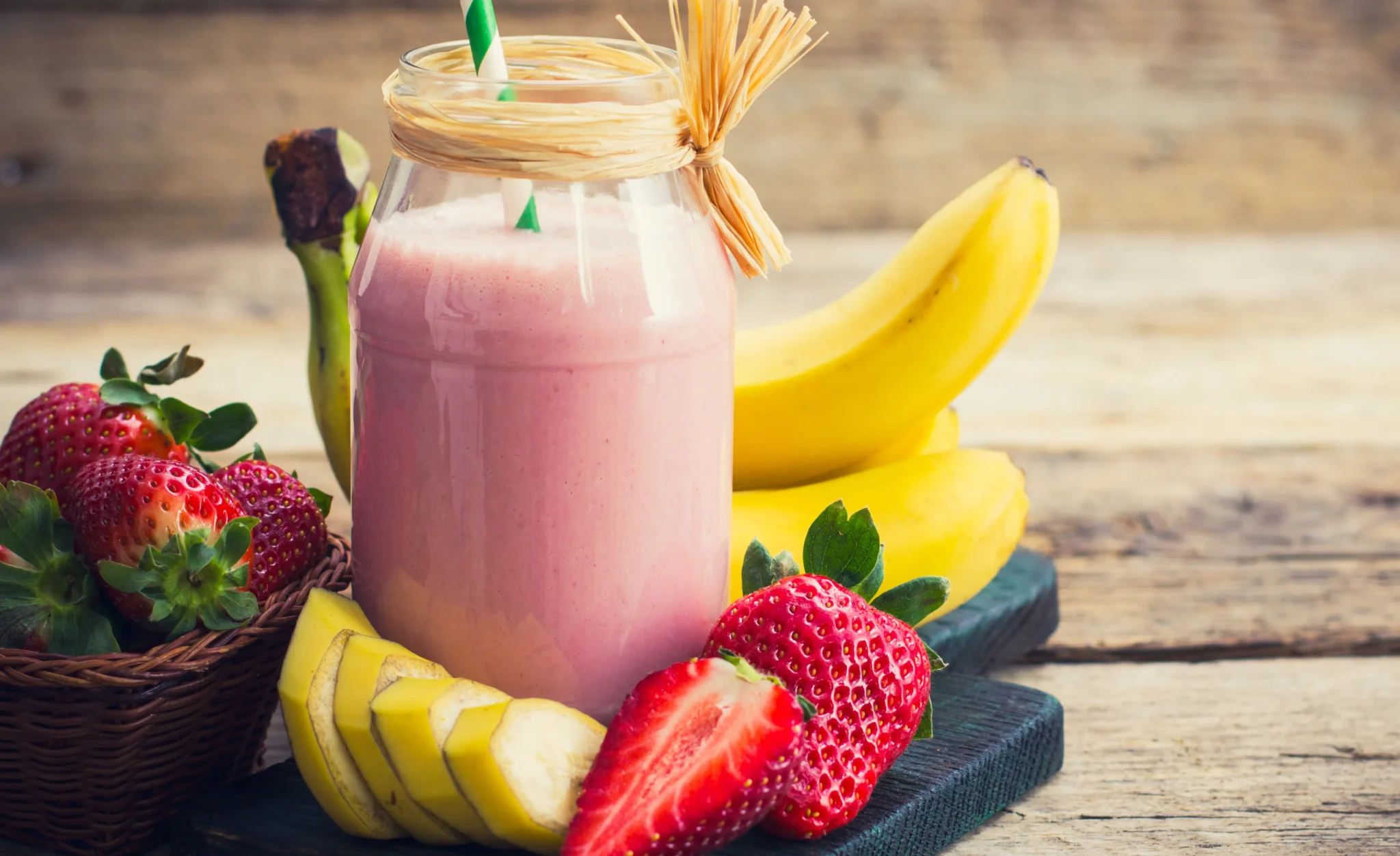 Vitamina de Mamão com Banana e Morango