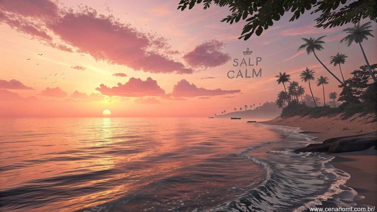 Oceano calmo ao pôr do sol, simbolizando a importância de manter a calma em situações desafiadoras.
