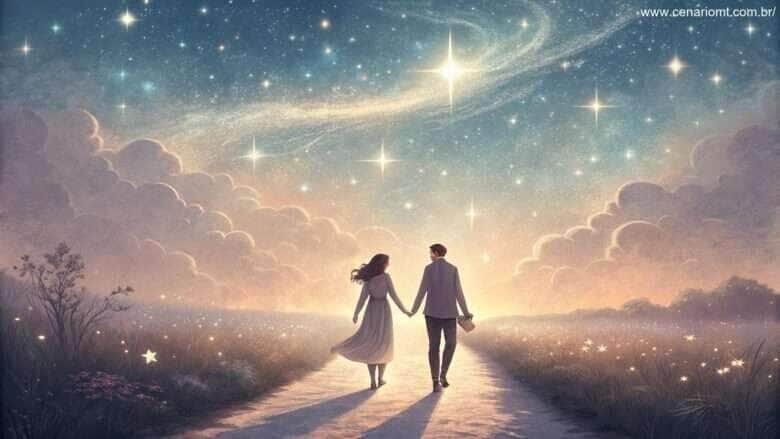 Ilustração romântica simbolizando novos caminhos e reavaliações no amor.