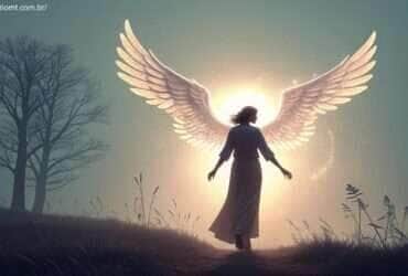 Silhueta de anjo da guarda com uma luz suave e brilhante, transmitindo uma mensagem de proteção e orientação para Capricórnio.