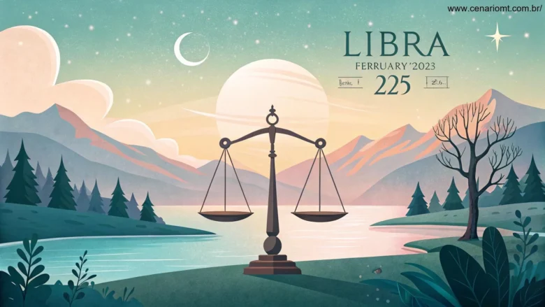 Cena tranquila simbolizando a previsão astrológica para Libra em 01/02/2025, com elementos de equilíbrio e harmonia.