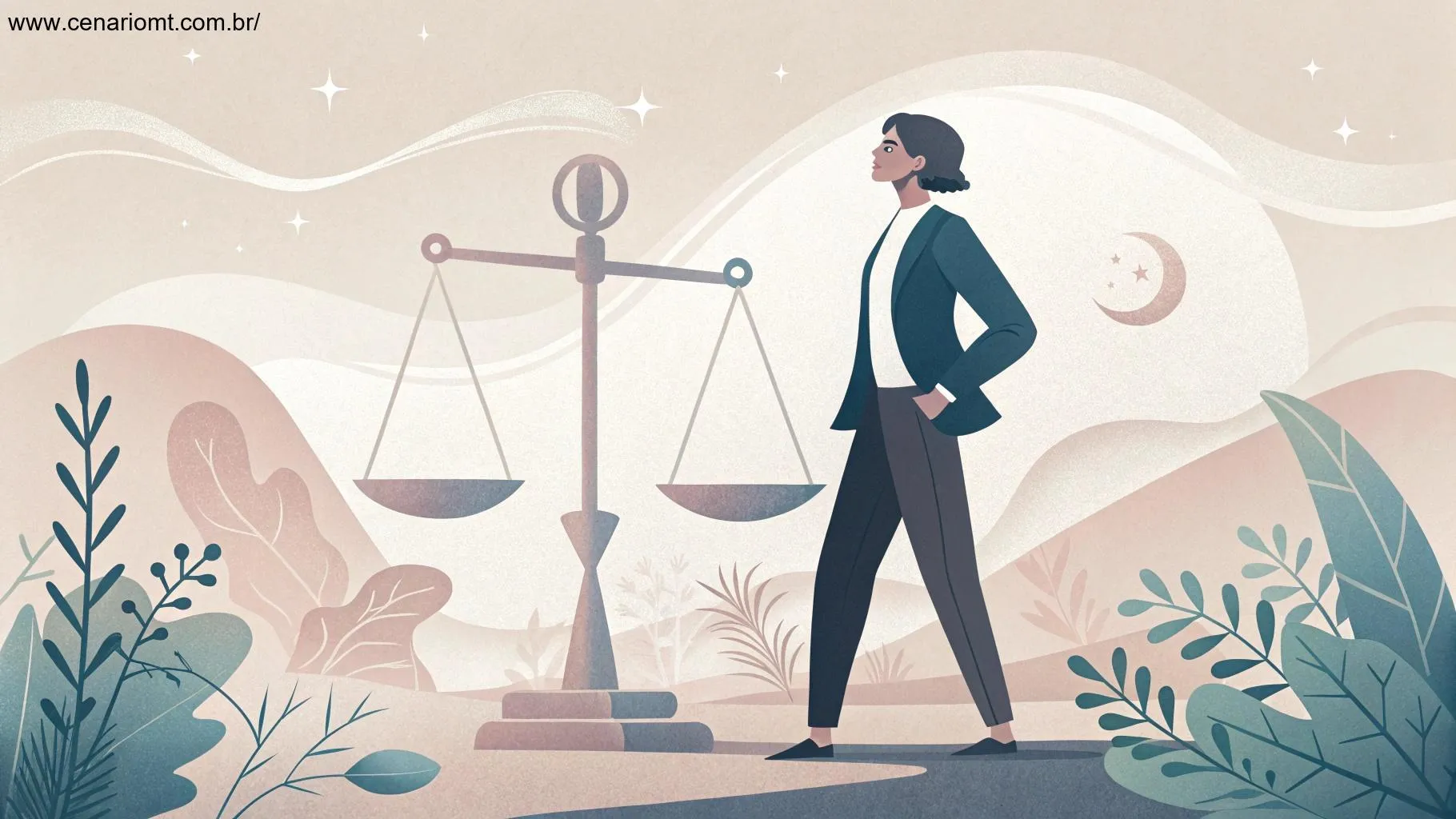 Figura de Libra em um ambiente profissional, refletindo confiança e sucesso.
