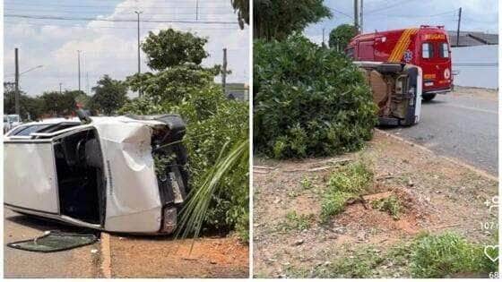 Acidente ocorreu na Avenida das Sibipirunas; mulher ficou ferida e criança sofreu ferimentos leves.