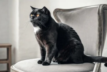 Gato preto de orelhas caída