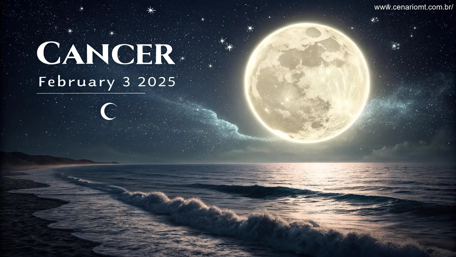 A influência da Lua sobre Câncer em 03 de fevereiro de 2025.