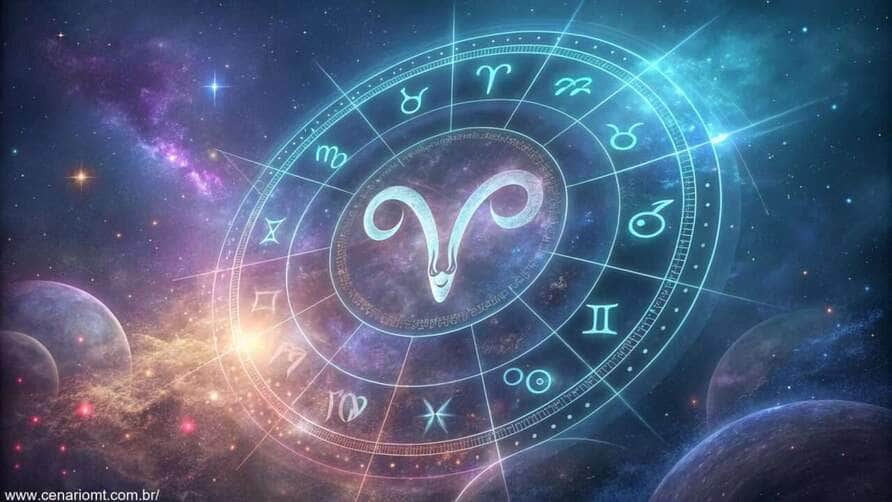 Áries: uma quinta-feira de organização pessoal – 5 de junho de 2025 76 Imagem de fundo cósmico brilhante com o símbolo do zodíaco de Áries cercado por constelações e energia mística.