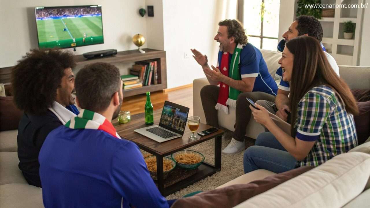 Pessoas discutindo as escalações e possíveis artilheiros do jogo Fiorentina x Inter de Milão