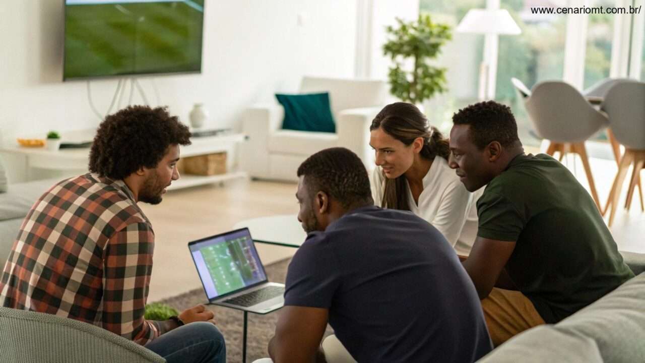 Pessoas consultando estatísticas do jogo Fiorentina x Inter de Milão em um computador ou celular