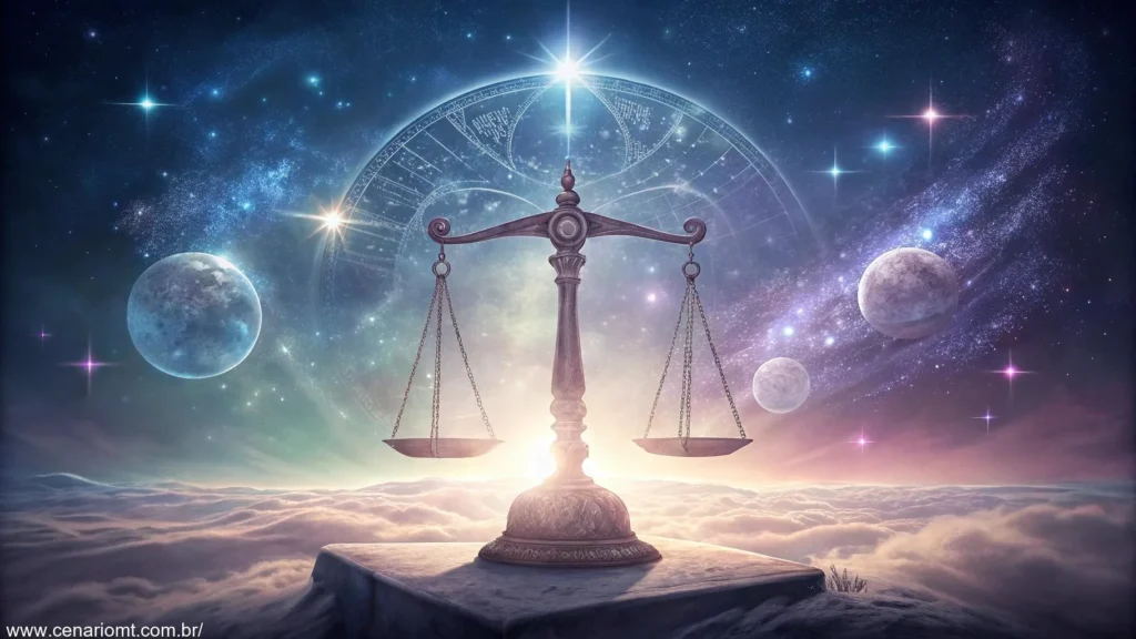 Imagem astral representando Libra e o equilíbrio cósmico no dia 03/02/2025