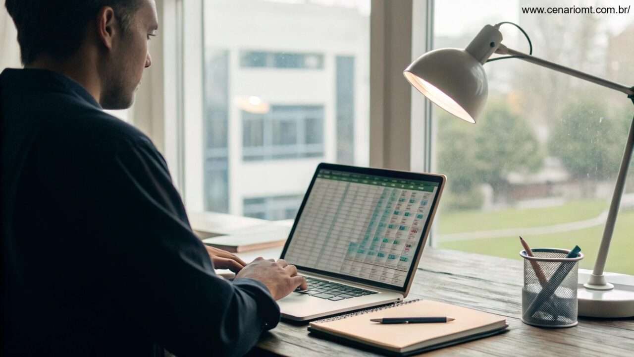 Pessoa consultando estatísticas de futebol no computador, analisando dados de time e palpites.