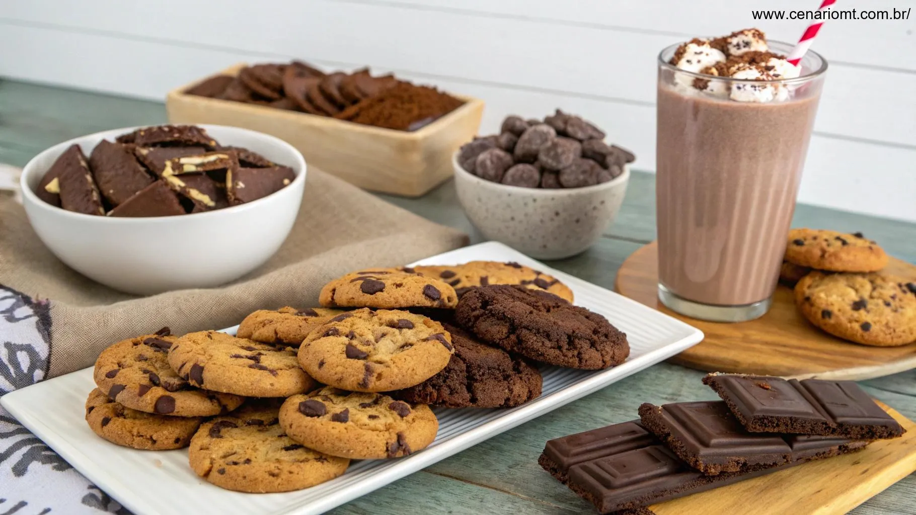 Receitas extras como cookies e brownies para acompanhar o milkshake de chocolate.