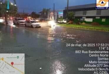 Sorriso registra mais de 64 mm de chuva em pouco mais de uma hora