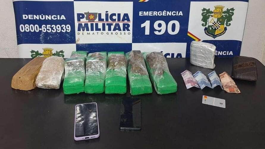 Abordagem a carro com placas de Nova Mutum revela maconha, cocaína e pasta base; prisão ocorreu após perseguição no bairro Residencial Teles Pires