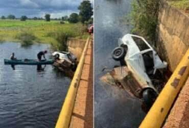 Carro cai de ponte na Transpantaneira em Poconé e mata homem e criança afogados