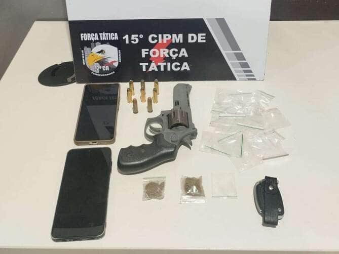 drogas e revolver apreendidos em Várzea Grande