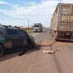 Camionete colide violentamente na traseira de caminhão na MT-249 em Nova Mutum