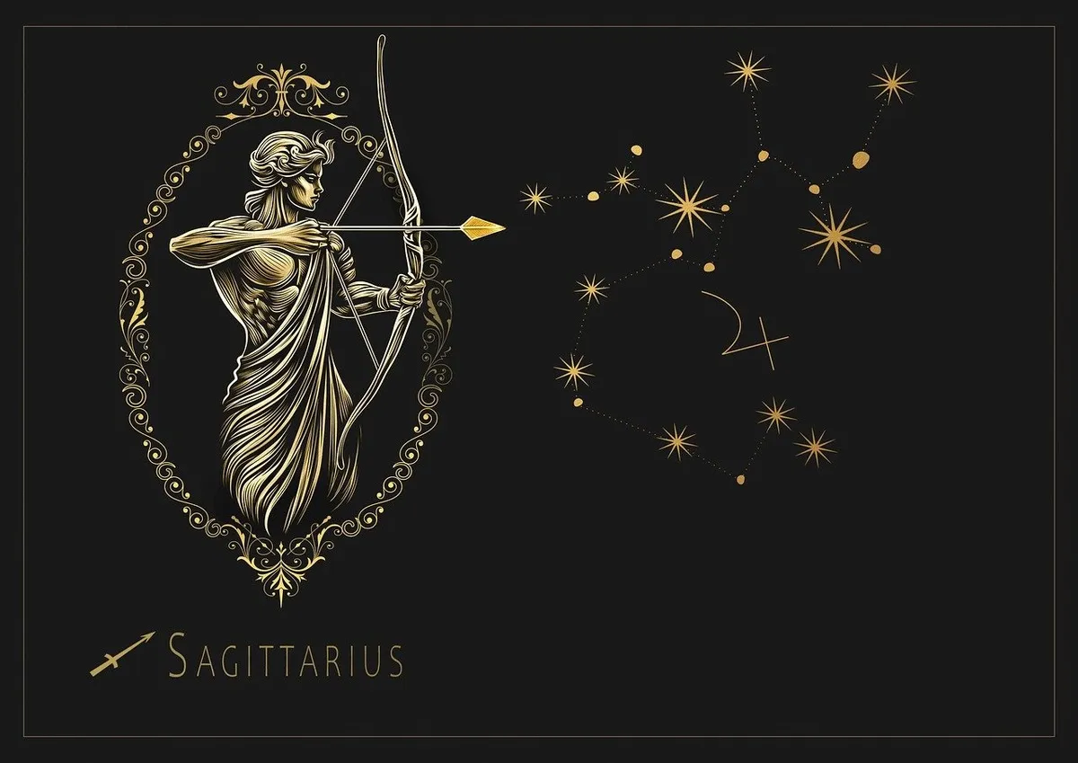 Sagitário: ação consciente e expansão interior em julho. Sagitário em movimento, rodeado por mapas e livros, simbolizando expansão e decisões inteligentes.