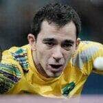 2024.07.31 - Jogos Olímpicos Paris 2024 - Tênis de Mesa Masculino. O atleta Hugo Calderano, do Brasil, joga oitavas do tênis de mesa. Foto: Alexandre Loureiro/COB.