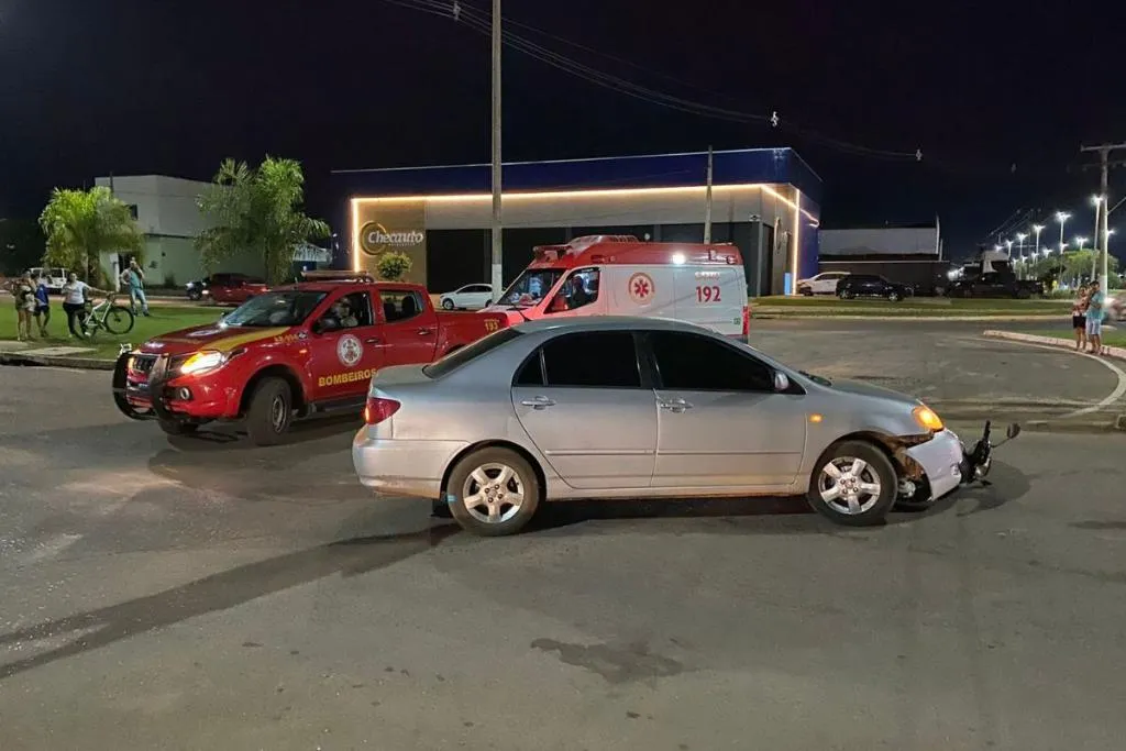 Motociclista fica ferido em colisão entre moto e carro em Campo Verde