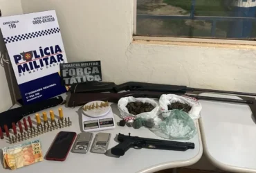 Força Tática prende dupla com armas e drogas após denúncia em Brasnorte