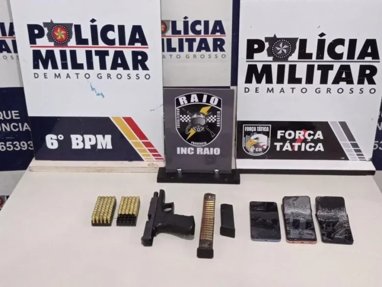 Polícia prende adolescentes com arma e 108 munições em Cáceres