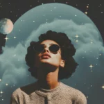 Uma jovem, um fundo de espaço