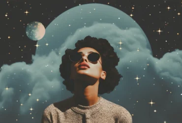 Uma jovem, um fundo de espaço