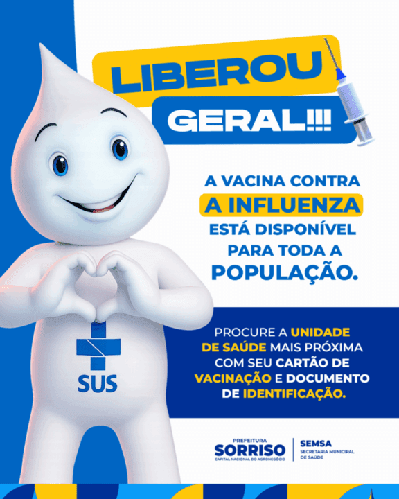 Vacina contra a gripe esta liberada para toda a populacao a partir dos 6 meses em Sorriso