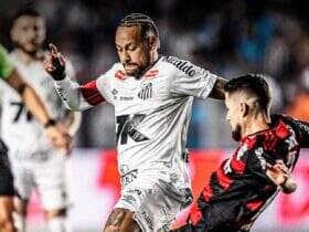 Lance de Santos x Flamengo. Imagem: Raul Baretta/Santos