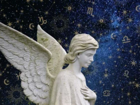 Imagem ilustrativa de anjo celestial com luz dourada ao fundo, representando proteção espiritual para os signos, por CenárioMT / Canva