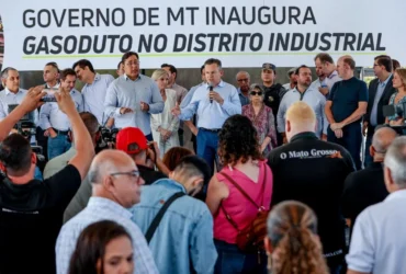 O governador Mauro Mendes, durante a entrega do gasoduto