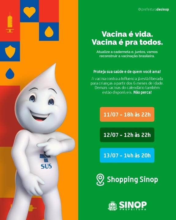 Saude de Sinop realiza acoes itinerantes de vacinacao nesta sexta sabado e domingo veja locais e horarios