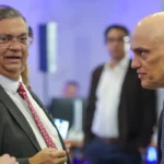 Brasília (DF) 14/08/2024 Os ministros do STF, Flávio Dino e Alexandre de Moraes, participam do seminário