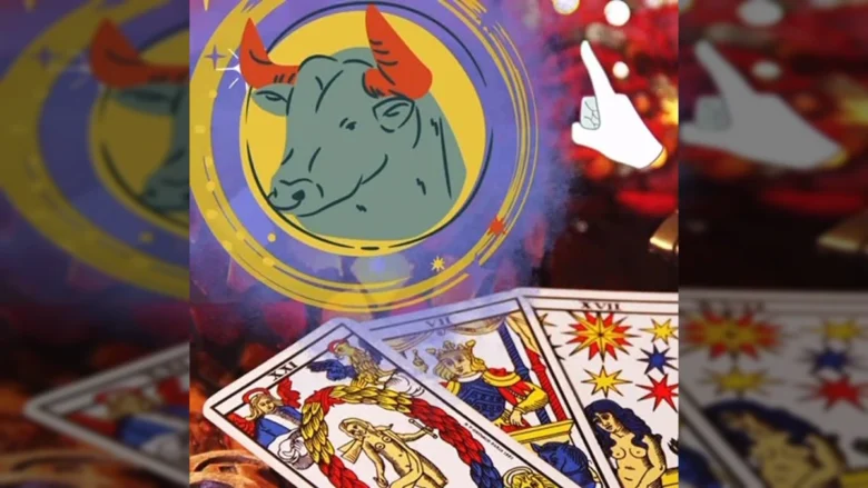 Imagem do signo de Touro e cartas de tarot com informações do horóscopo diário. Créditos: cenariomt / Instagram