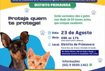 Distrito de Primavera em Sorriso realiza dia D de vacinacao contra a raiva neste sabado 23