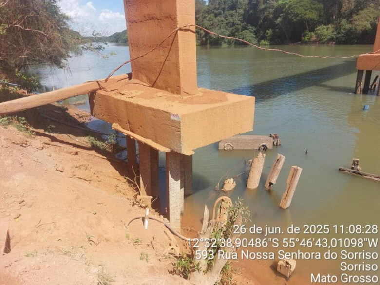 Risco de colapso interdita ponte na MT 560 e desvia transito entre Sorriso e Tapurah