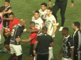 Confusão generalizada entre jogadores do Luverdense e do Rio Branco. Imagem: Reprodução