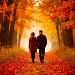 Casal andando em um caminho lindo, uma bela paisagem