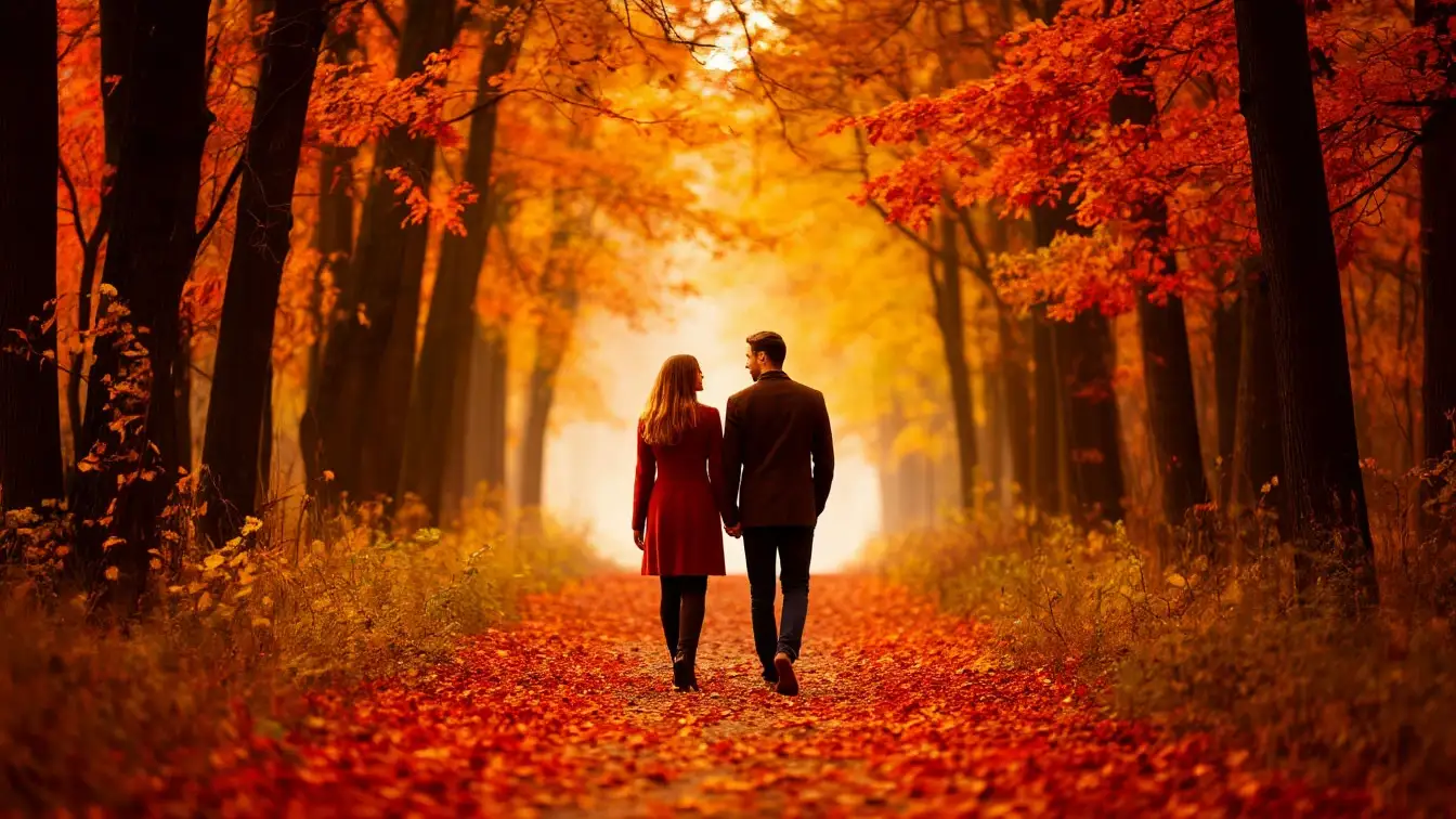 Casal andando em um caminho lindo, uma bela paisagem