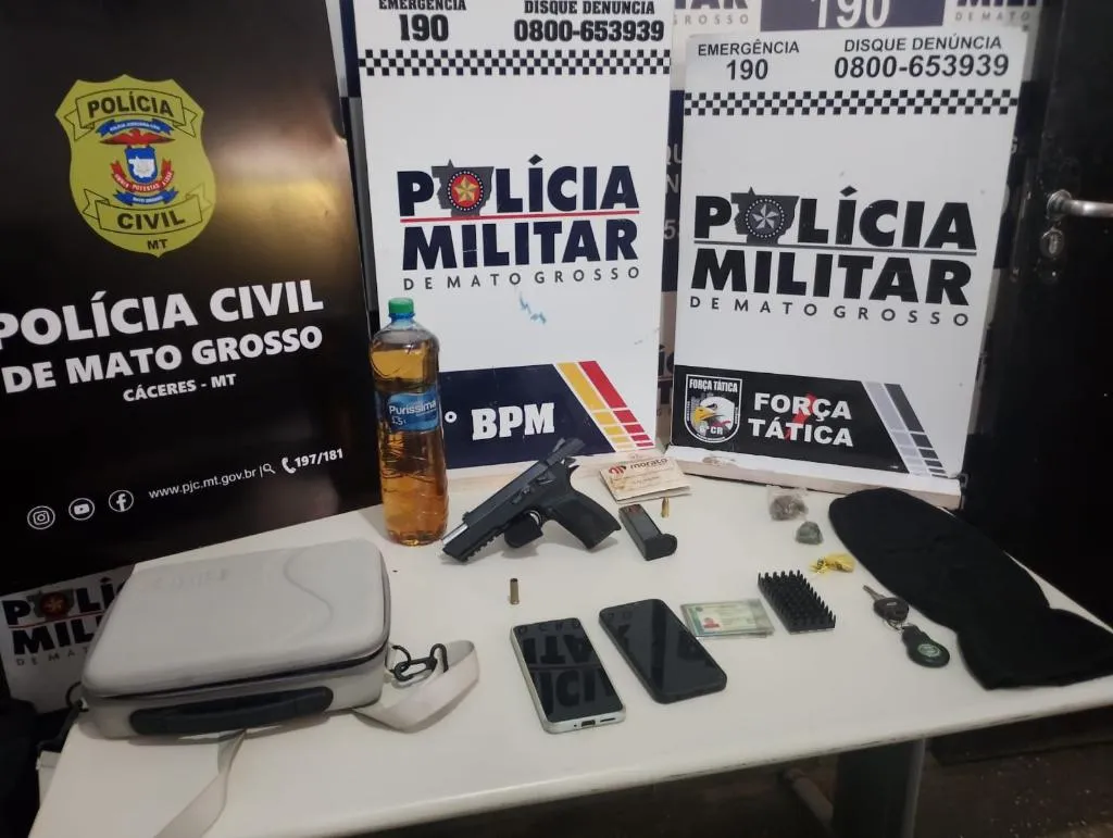 Três suspeitos de tentativa de homicídio são presos em Cáceres com armas e gasolina