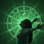 Mulehr feliz, background de horóscopo