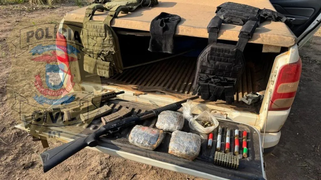 Polícias de Mato Grosso apreendem armas pesadas e drogas em fazenda de Cáceres