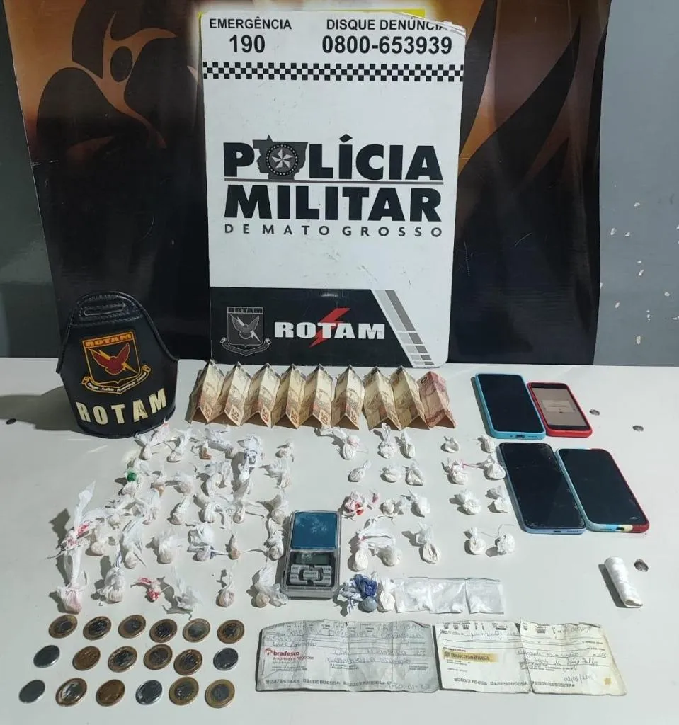 Rotam apreende 55 porções de drogas e prende três suspeitos em Várzea Grande