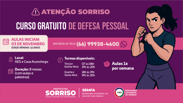 Abertas inscricoes para curso de Defesa Pessoal em Sorriso