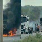 Motorista salva carreta de incendio na MT 251 em Chapada dos Guimaraes