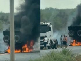 Motorista salva carreta de incendio na MT 251 em Chapada dos Guimaraes